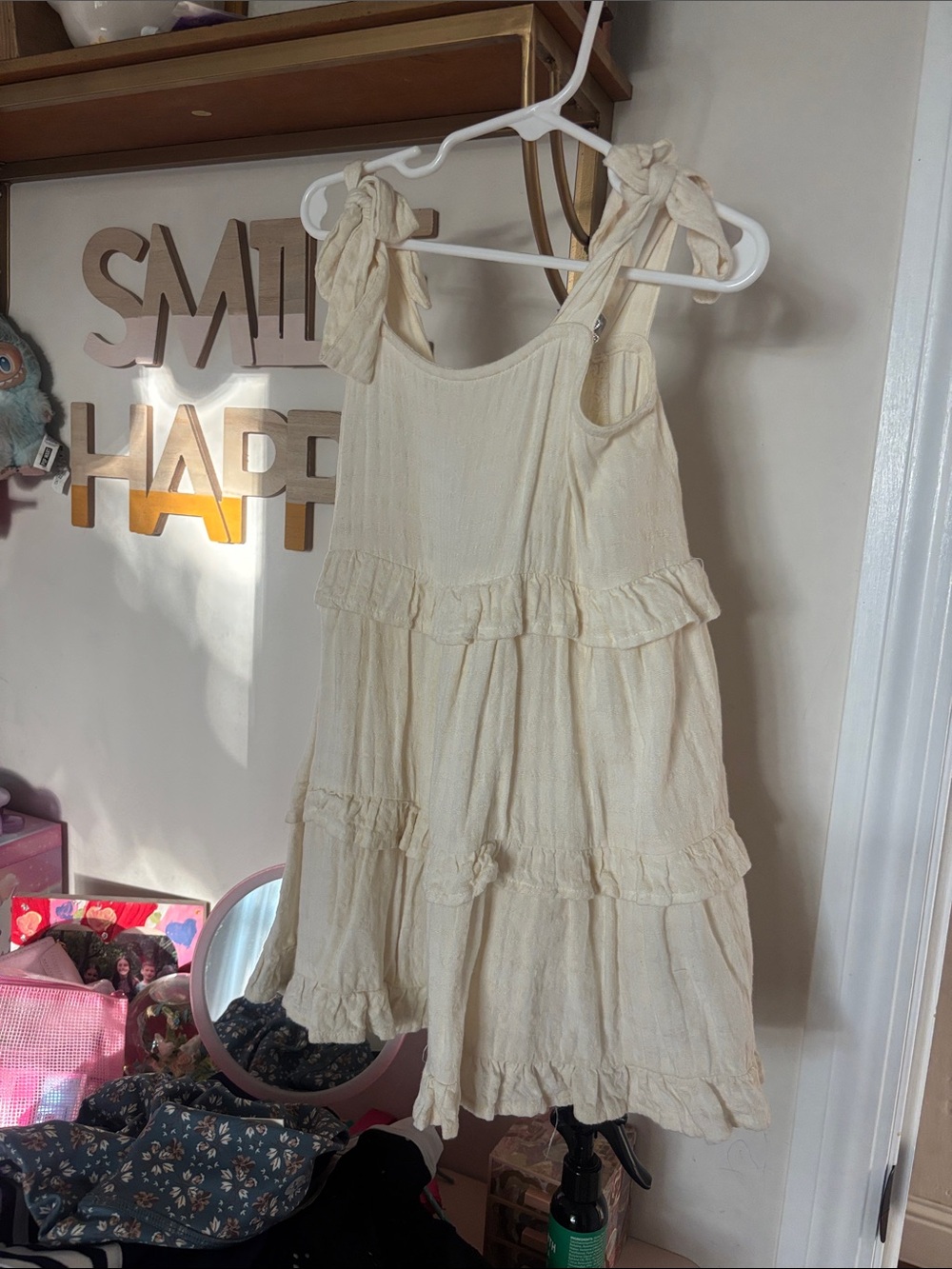 Butter Yellow Ruffled Tie-Shoulder Girls' Dress